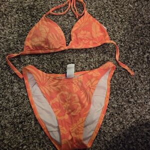 Floral Orange Triangle Bikini Set - Women's Two-Piece Swimwear